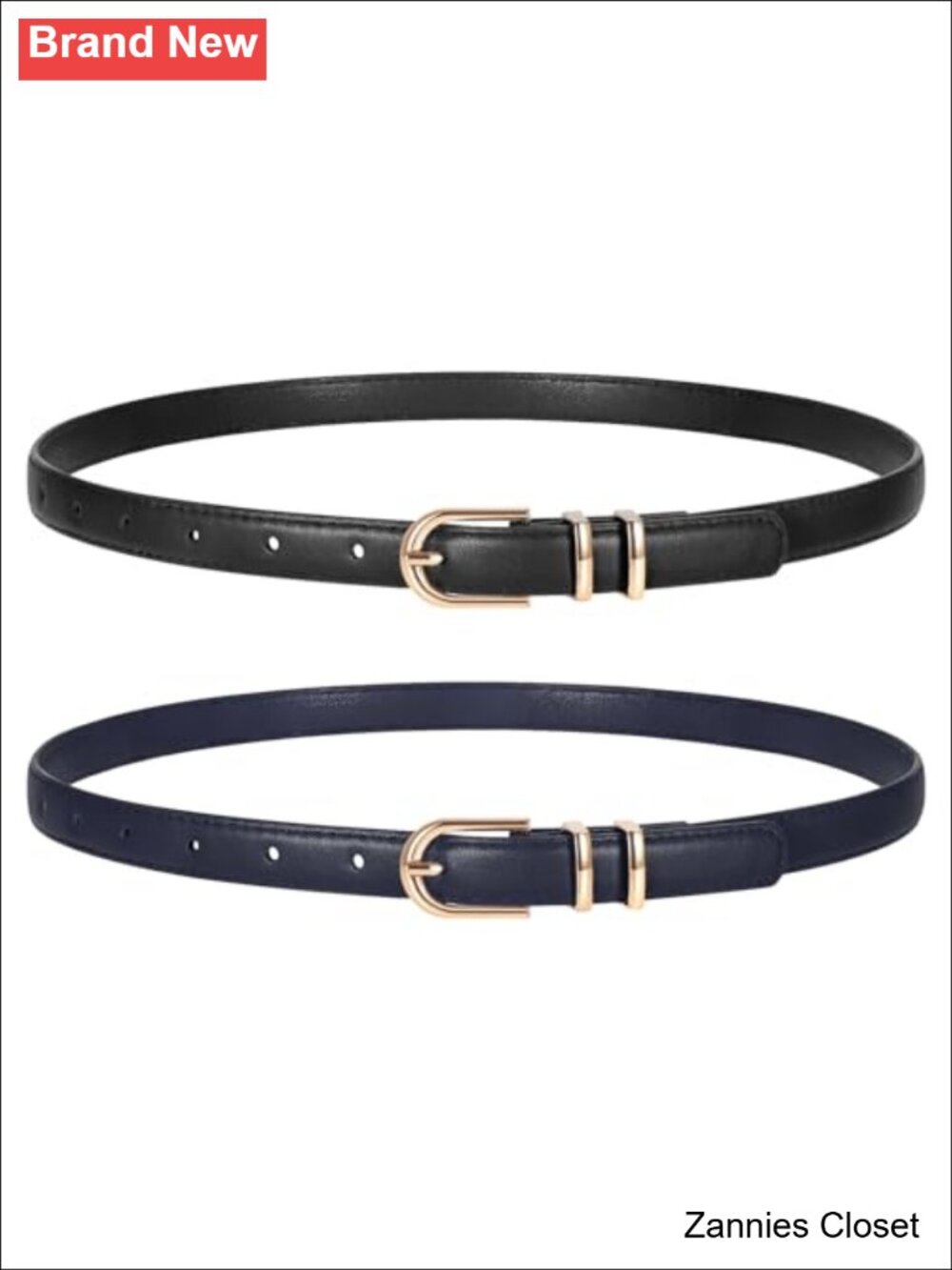✨ Women Skinny Faux Leather Belt 2 Pack Gold Buckle Thin Jeans Pants